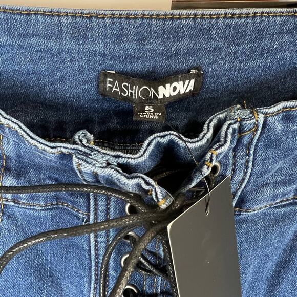 Fashion Nova Lace Up To It Stretch Skinny Jeans - Medium Blue Wash - Picture 9 of 13